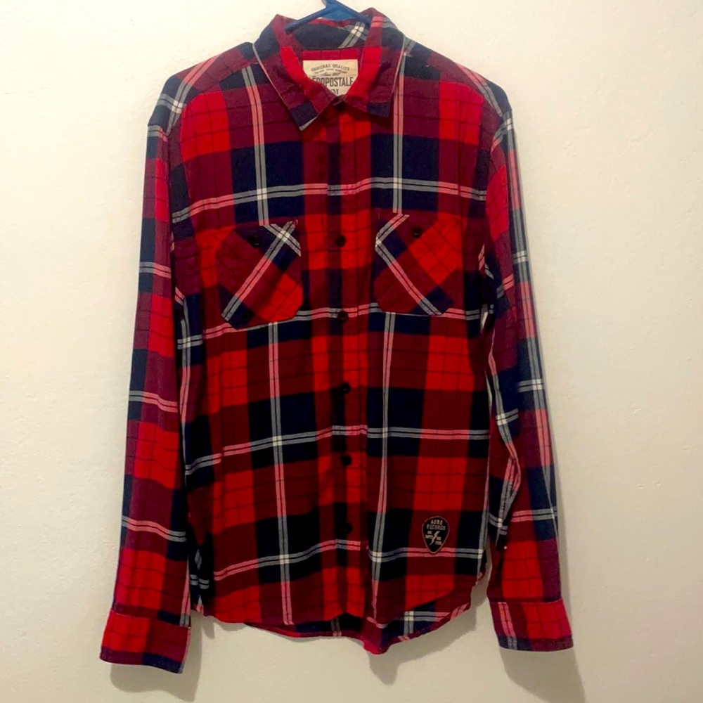 Aeropostale Plaid Long Sleeve Shirt Red Blue  M